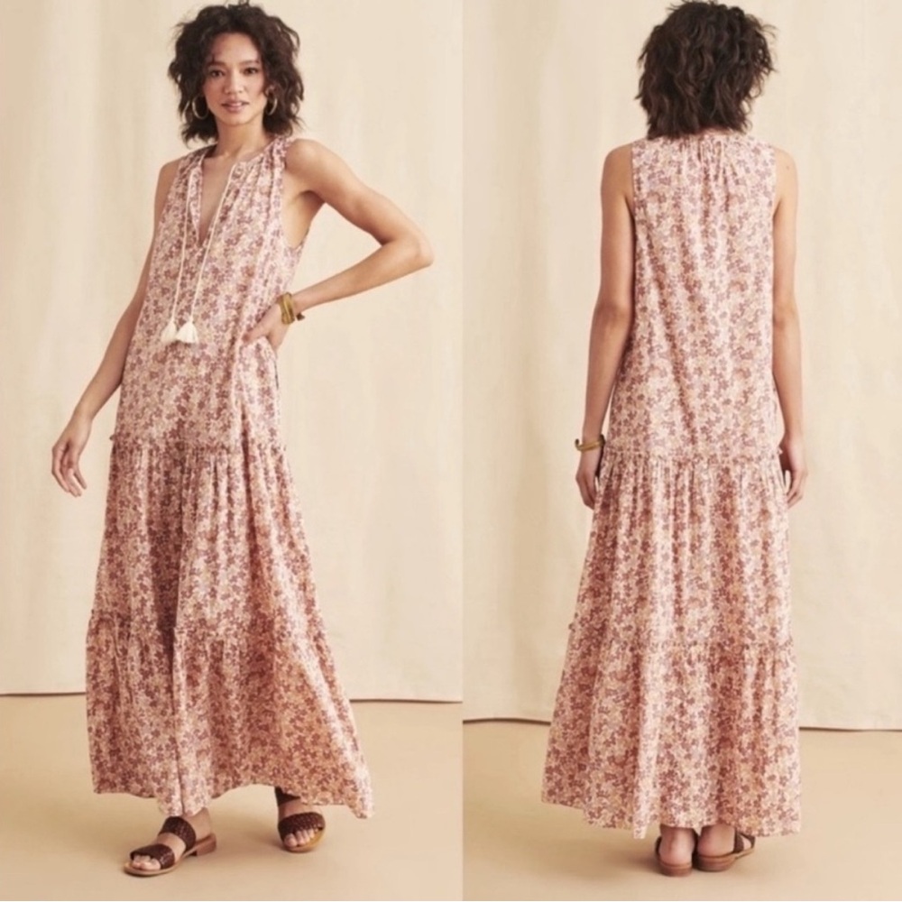 100% Organic Cotton Faherty Pink and Orange Floral Maxi Dress